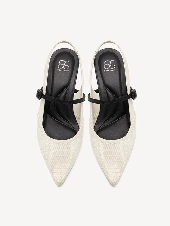 Pointed Slingback Kitten Heels in Cream and Black main image 2